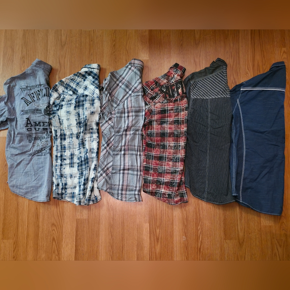Men's Affliction, Buckle, BKE Plaid Casual Shirts - Lot Of 6 - Picture 2 of 2